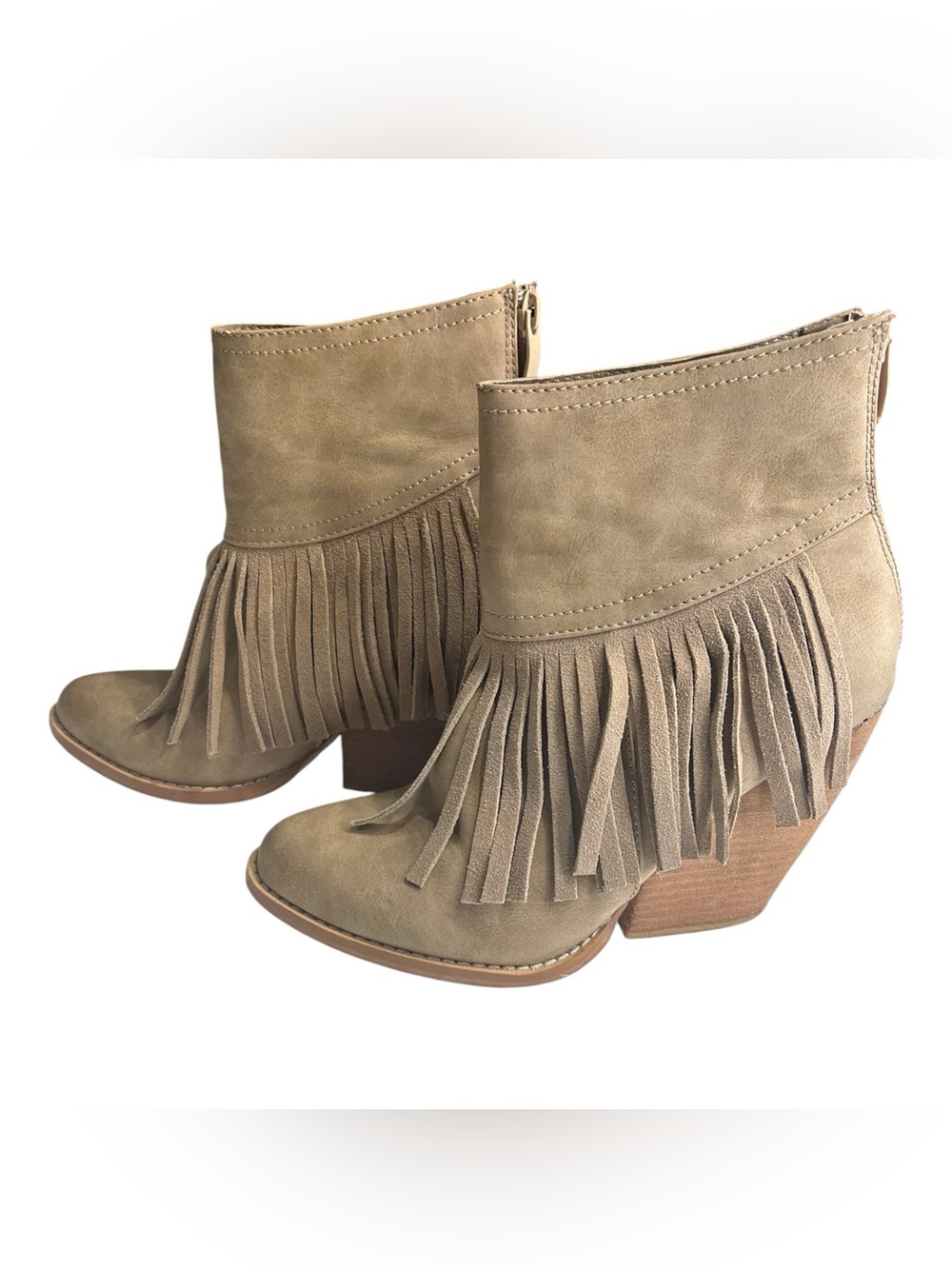 Very Volatile Fringe Ankle Booties Western Boho Festival Tan Size 7.5